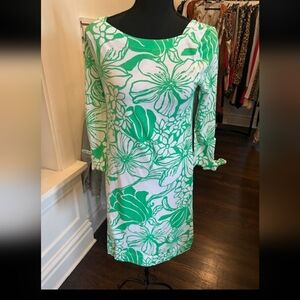 Lilly Pulitzer Green & White Floral Boatneck Mini Dress
